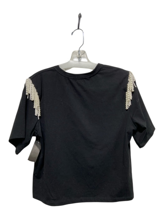 Veronica Beard Size S Black Cotton Pearl Fringe Short Sleeve Top Black / S