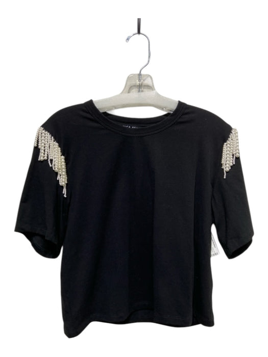 Veronica Beard Size S Black Cotton Pearl Fringe Short Sleeve Top Black / S