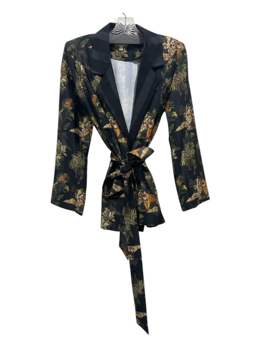 L'agence Size S Black & Multi Polyester Botanical Print Shoulder Pads Blazer Top Black & Multi / S