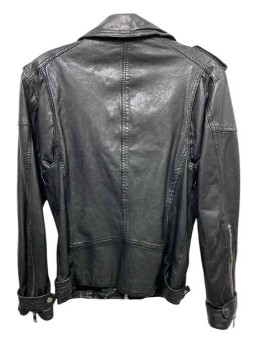 Lamarque Size M Black Lamb leather Moto Zip Detail Epaulettes Jacket Black / M