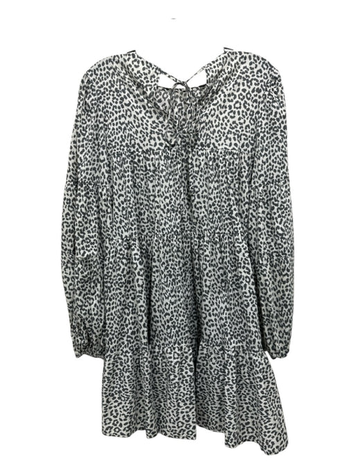 Secular Size XS White & Grey cotton & polyamide Leopard Print Tiered Mini Dress White & Grey / XS