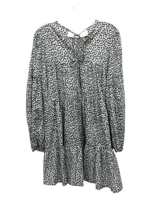 Secular Size XS White & Grey cotton & polyamide Leopard Print Tiered Mini Dress White & Grey / XS