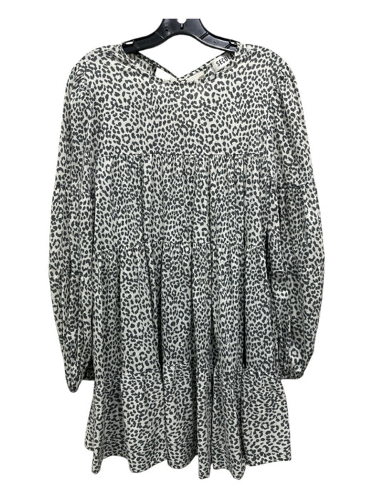 Secular Size XS White & Grey cotton & polyamide Leopard Print Tiered Mini Dress White & Grey / XS
