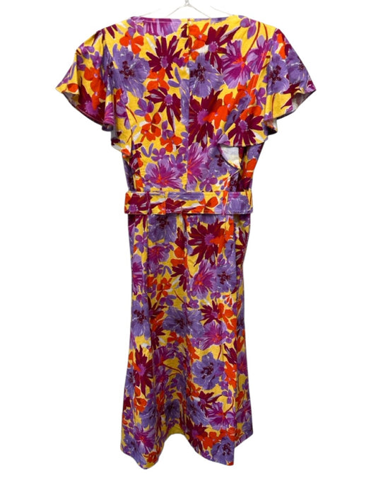 Tanya Taylor Size 6 Purple, Yellow & Orange Linen Blend V Neck Dress Purple, Yellow & Orange / 6