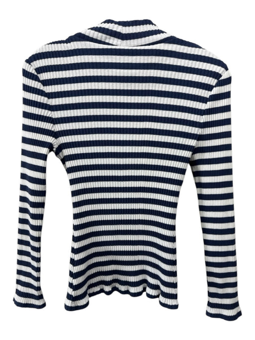 Veronica Beard Size S Navy & white Cotton Blend Mock Neck Striped Ribbed Top Navy & white / S