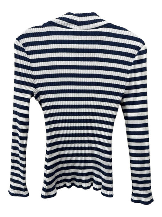 Veronica Beard Size S Navy & white Cotton Blend Mock Neck Striped Ribbed Top Navy & white / S