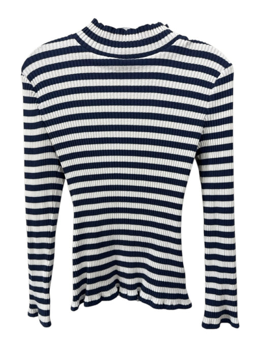 Veronica Beard Size S Navy & white Cotton Blend Mock Neck Striped Ribbed Top Navy & white / S