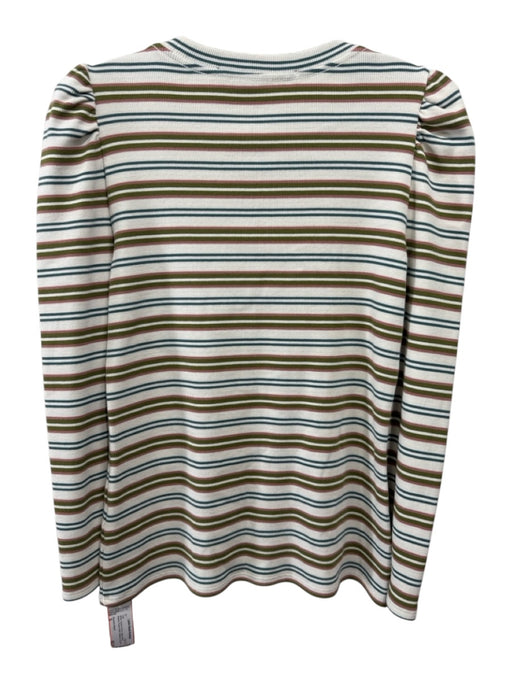 Veronica Beard Size S White, Green & Pink Cotton Blend Striped Round Neck Top White, Green & Pink / S
