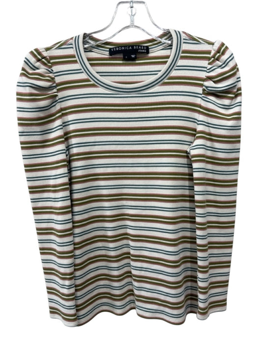 Veronica Beard Size S White, Green & Pink Cotton Blend Striped Round Neck Top White, Green & Pink / S