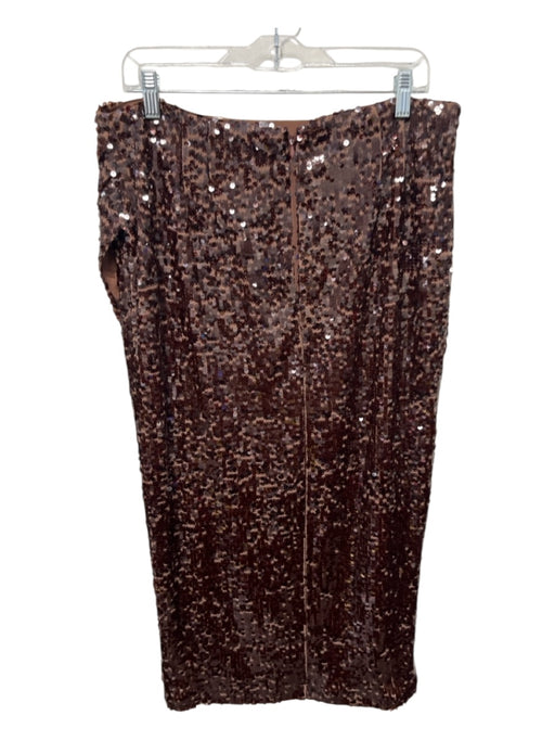 Loft Size 12 Brown Polyester Sequined Back Zip Leg Slit Maxi Skirt Brown / 12