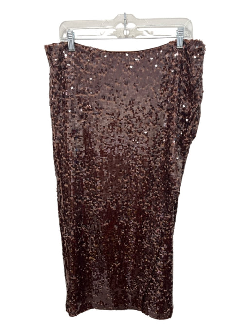 Loft Size 12 Brown Polyester Sequined Back Zip Leg Slit Maxi Skirt Brown / 12