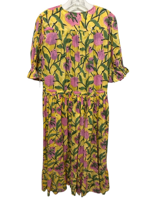 The Fox and the Mermaid Size L/XL Yellow, Pink, Green Cotton Blend Floral Dress Yellow, Pink, Green / L/XL