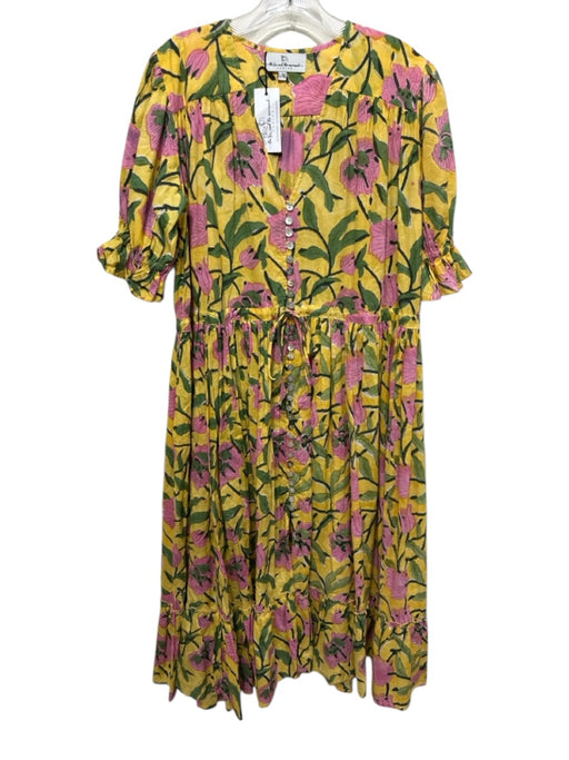 The Fox and the Mermaid Size L/XL Yellow, Pink, Green Cotton Blend Floral Dress Yellow, Pink, Green / L/XL