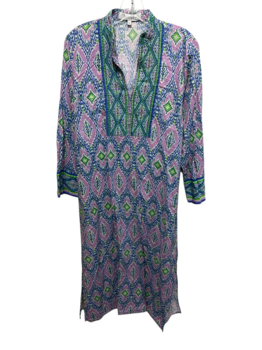 Bella Tu Size XL Purple, Blue, Green Cotton Blend Abstract Beaded Detail Dress Purple, Blue, Green / XL