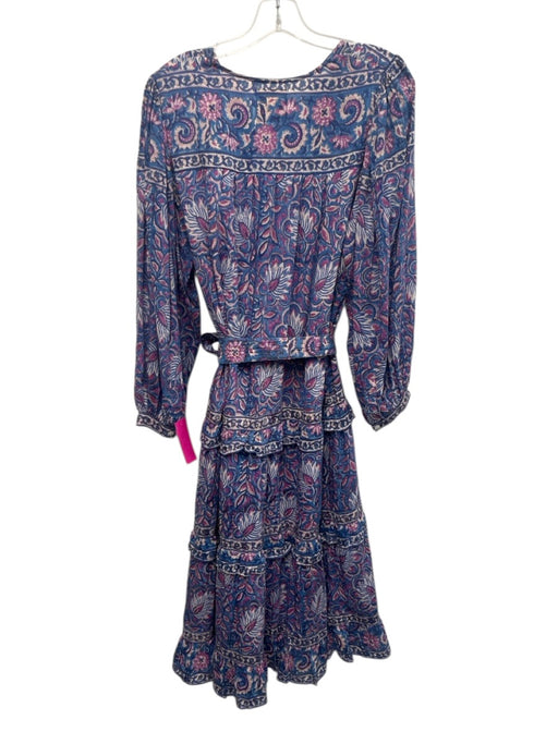 Bell by Alicia Bell Size L Blue, Purple, White Cotton Puff 1/2 Sleeve Midi Dress Blue, Purple, White / L