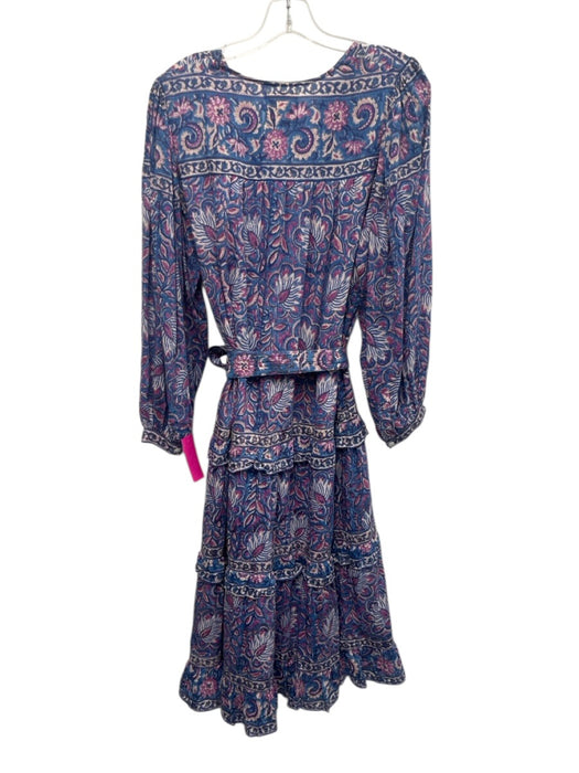 Bell by Alicia Bell Size L Blue, Purple, White Cotton Puff 1/2 Sleeve Midi Dress Blue, Purple, White / L