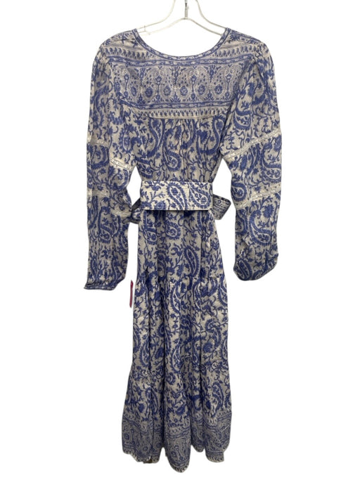 Bell by Alicia Bell Size XL Blue & White Cotton Long puff sleeve Midi Dress Blue & White / XL