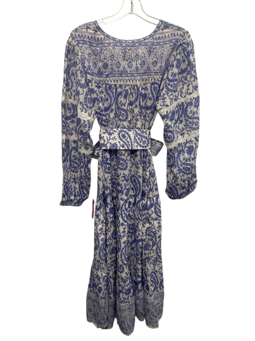 Bell by Alicia Bell Size XL Blue & White Cotton Long puff sleeve Midi Dress Blue & White / XL