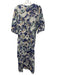 Tuckernuck Size L Blue, Green, Beige Linen & Cotton Short Puff Sleeve Midi Dress Blue, Green, Beige / L