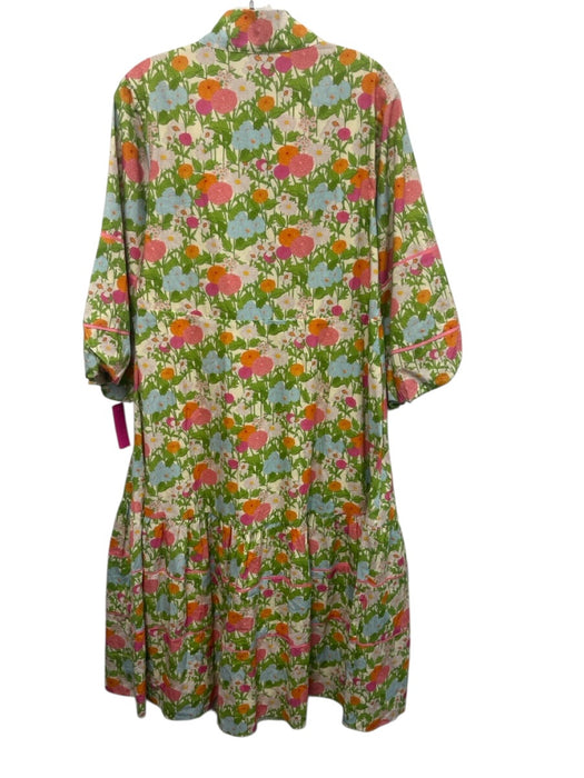 Hyacinth House Size L Green, Blue, Pink Cotton Long puff sleeve 1/2 Button Dress Green, Blue, Pink / L