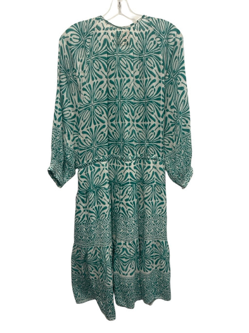 Bell by Alicia Bell Size L Teal Green & White Cotton & Silk Abstract Print Dress Teal Green & White / L