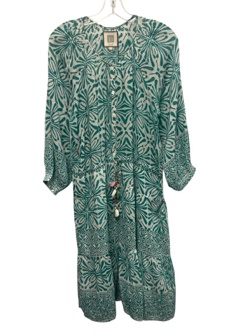 Bell by Alicia Bell Size L Teal Green & White Cotton & Silk Abstract Print Dress Teal Green & White / L