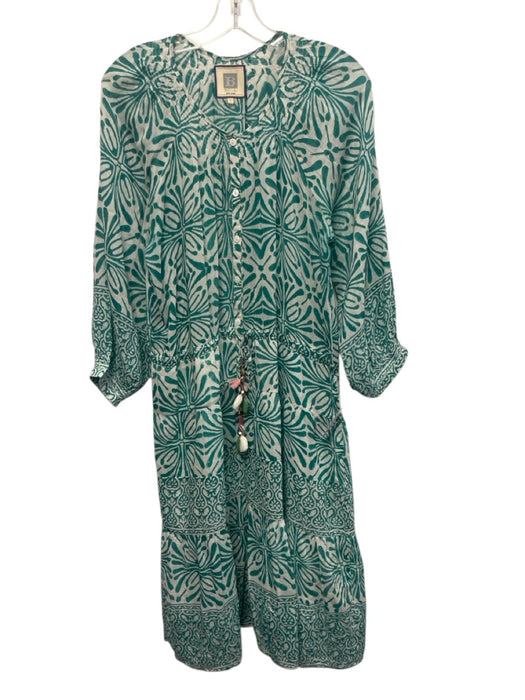 Bell by Alicia Bell Size L Teal Green & White Cotton & Silk Abstract Print Dress Teal Green & White / L