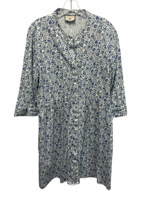 Tuckernuck Size XL Blue, Green, White Cotton & Spandex 3/4 Sleeve Buttons Dress Blue, Green, White / XL