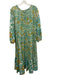 Tuckernuck Size XL Blue, Yellow, Green Cotton Long puff sleeve Midi Dress Blue, Yellow, Green / XL