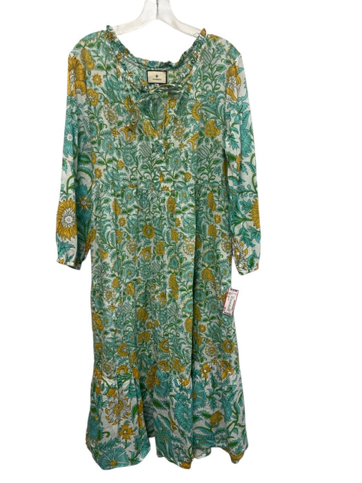 Tuckernuck Size XL Blue, Yellow, Green Cotton Long puff sleeve Midi Dress — Labels Resale Boutique