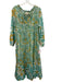 Tuckernuck Size XL Blue, Yellow, Green Cotton Long puff sleeve Midi Dress Blue, Yellow, Green / XL