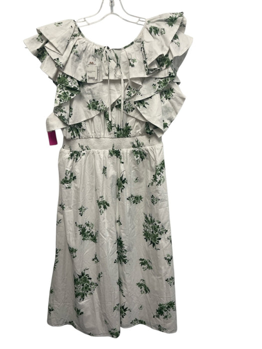 Sugarlips Size XL Green & White Cotton Ruffle Cap Sleeve Floral Print Midi Dress Green & White / XL