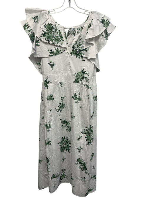 Sugarlips Size XL Green & White Cotton Ruffle Cap Sleeve Floral Print Midi Dress Green & White / XL