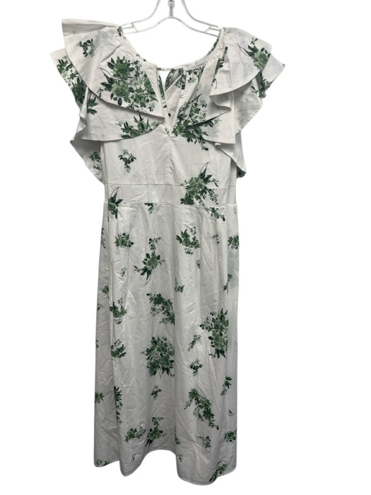 Sugarlips Size XL Green & White Cotton Ruffle Cap Sleeve Floral Print Midi Dress Green & White / XL
