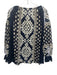 Tory Burch Size M Navy Blue & White Cotton Puff 3/4 Sleeve Geometric Print Top Navy Blue & White / M