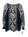 Tory Burch Size M Navy Blue & White Cotton Puff 3/4 Sleeve Geometric Print Top Navy Blue & White / M