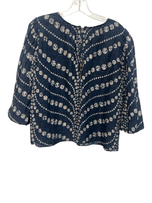Marie Oliver Size 1/S Navy Blue & Beige Linen & Viscose Bubble Sleeve Top Navy Blue & Beige / 1/S