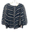 Marie Oliver Size 1/S Navy Blue & Beige Linen & Viscose Bubble Sleeve Top Navy Blue & Beige / 1/S