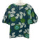 Olivia James Size L Blue & Green Cotton Short Puff Sleeve Leaf Print Top Blue & Green / L