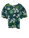 Olivia James Size L Blue & Green Cotton Short Puff Sleeve Leaf Print Top Blue & Green / L