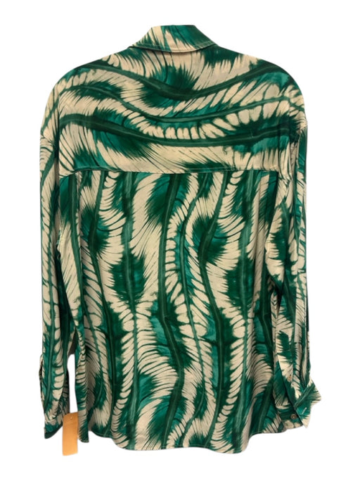Ulla Johnson Size 2 Cream Beige & Green Silk Tie Dye Long Sleeve Button Up Top Cream Beige & Green / 2