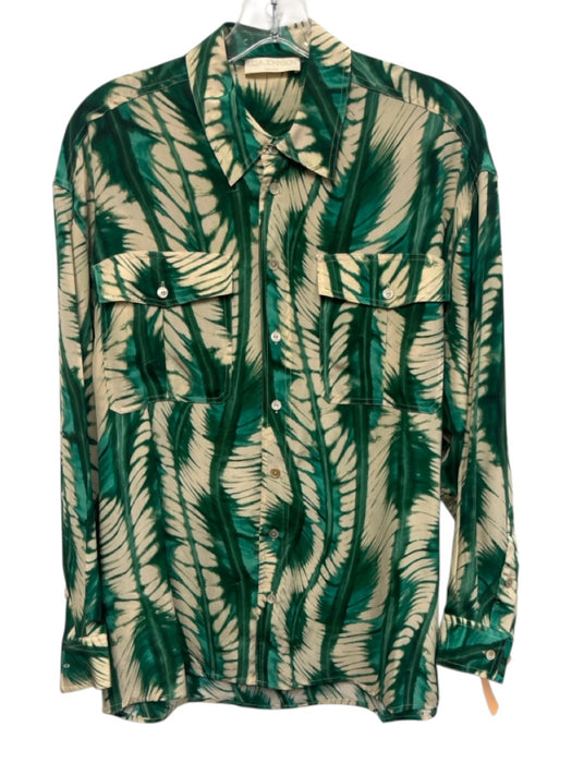 Ulla Johnson Size 2 Cream Beige & Green Silk Tie Dye Long Sleeve Button Up Top Cream Beige & Green / 2