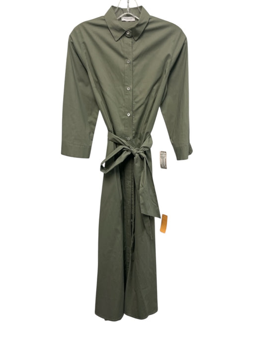 Rosso35 Size 40 Sage green Cotton Blend Long Sleeve Collared Button Front Dress Sage green / 40
