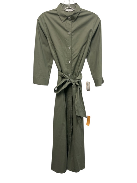 Rosso35 Size 40 Sage green Cotton Blend Long Sleeve Collared Button Front Dress Sage green / 40