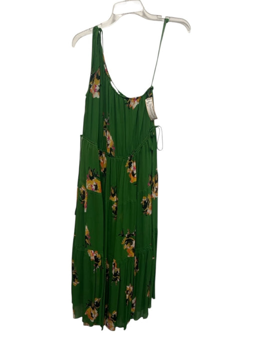 A.L.C. Size 4 Green & Multi Silk One Shoulder Floral Tie Detail Dress Green & Multi / 4