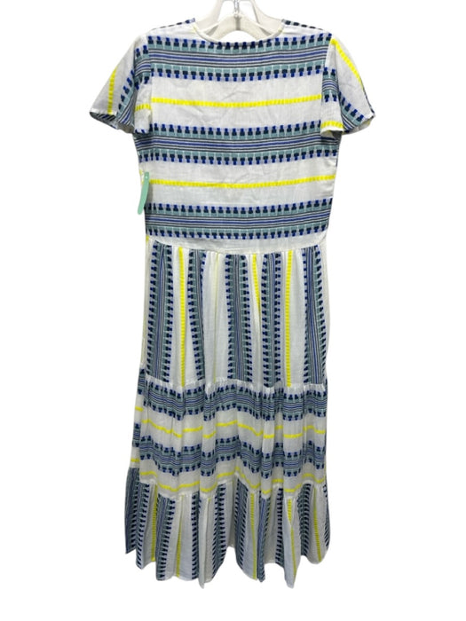 Oliphant Size XXS Blue, Yellow & Black Cotton Short Cap Sleeve Striped Dress Blue, Yellow & Black / XXS