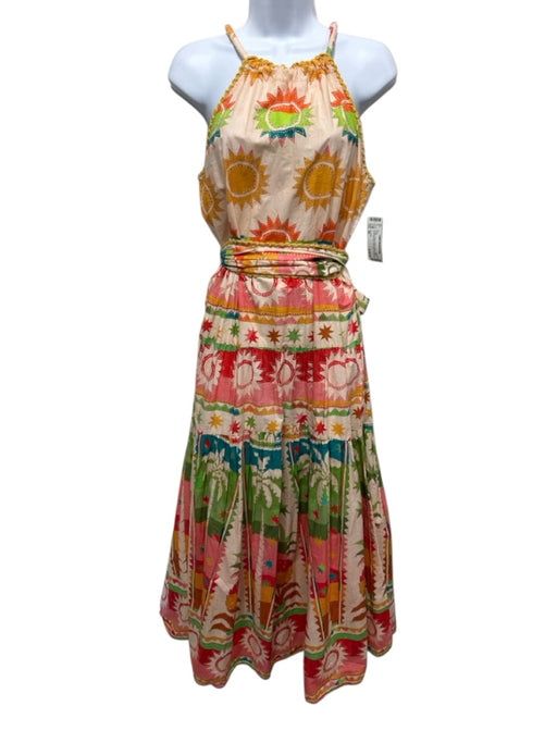 Farm Rio Size XS Orange, Green & Multi Cotton Halter Sun & Geo Print Dress Orange, Green & Multi / XS