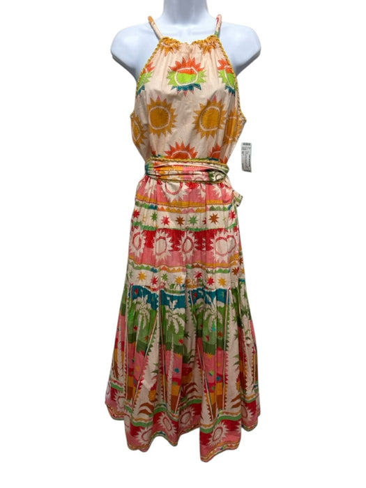 Farm Rio Size XS Orange, Green & Multi Cotton Halter Sun & Geo Print Dress Orange, Green & Multi / XS