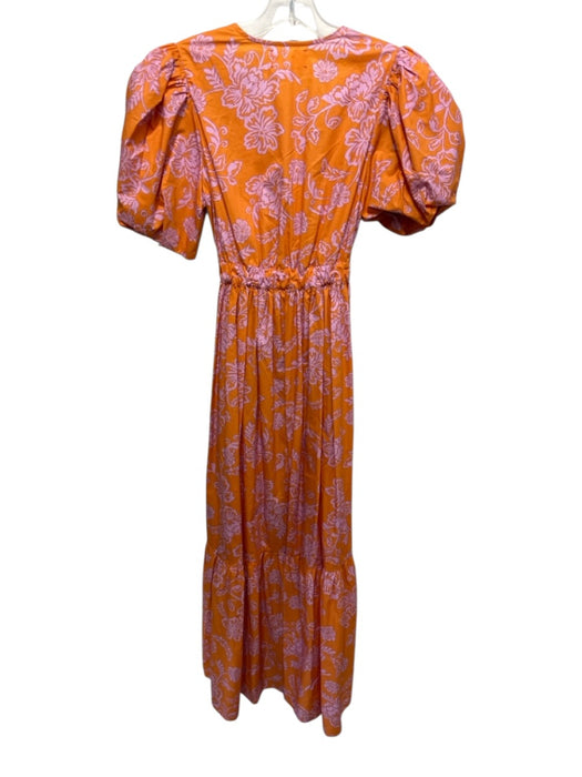 XiRENA Size XS Orange & Pink Cotton 1/2 Balloon Sleeve Floral Abstract Dress Orange & Pink / XS