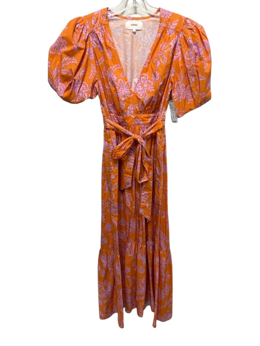 XiRENA Size XS Orange & Pink Cotton 1/2 Balloon Sleeve Floral Abstract Dress Orange & Pink / XS
